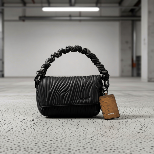Desigual - Edgy Embossed Zebra Print Braided Handle Shoulder Bag - Black Desigual