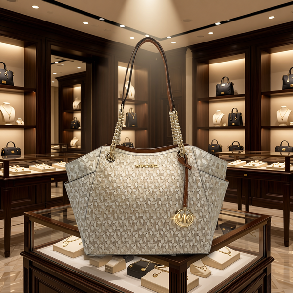 Michael Kors - Polished Signature PVC Large Logo Tote with Chain Handles - Vanilla Michael Kors
