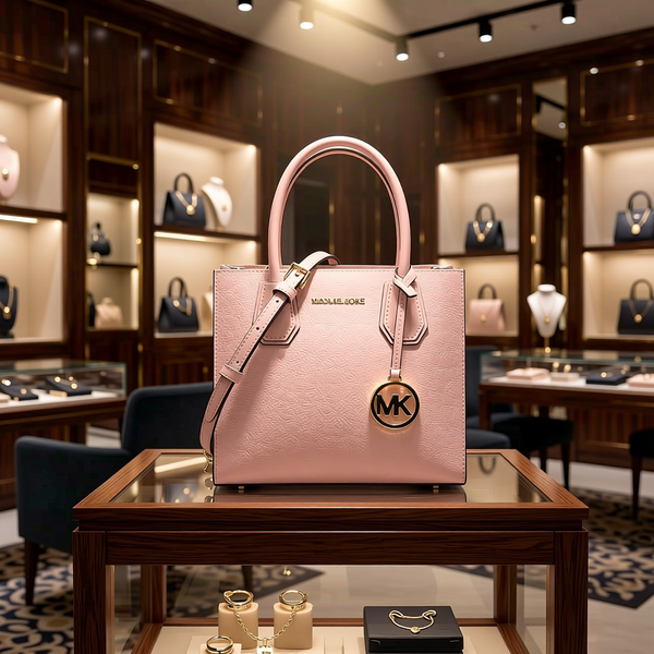 Michael Kors - Chic Structured Textured Tote Bag with Gold Charm - Powder Blush Michael Kors