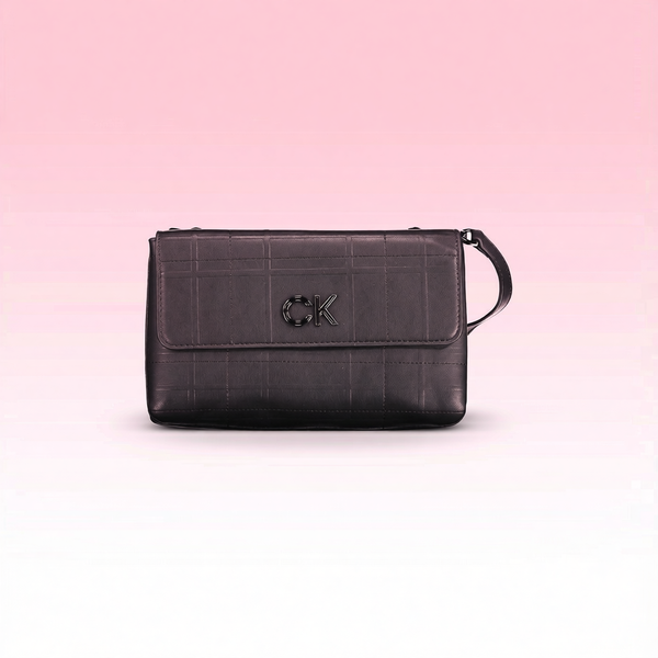 Calvin Klein - Sophisticated Textured Flap Shoulder Bag with Adjustable Strap - Black