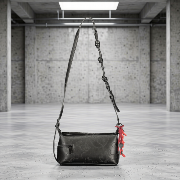 Desigual - Bold Embossed Heart Crossbody Bag with Knotted Strap - Black Desigual