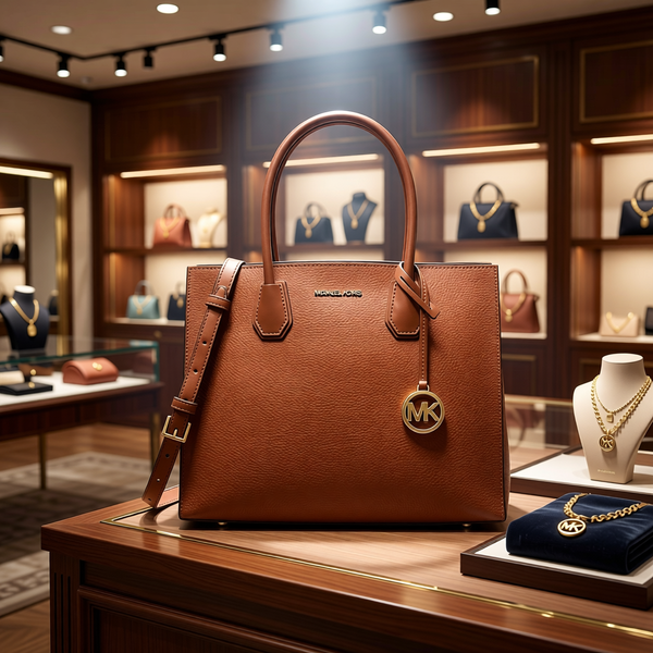 Michael Kors - Polished Textured Structured Tote Bag With Gold Hardware - Brown Michael Kors