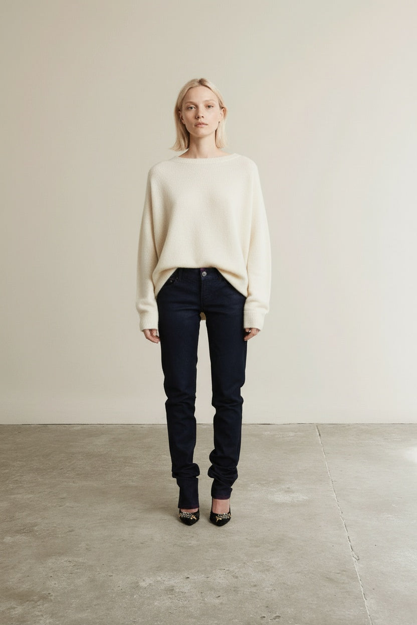 Full body view of the model wearing Just Cavalli - Edgy Low Waist Slim Fit Skinny Jeans - Black