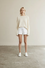 Full body view of the model wearing Just Cavalli - Relaxed Cotton Sweat Shorts with Logo Detail - White
