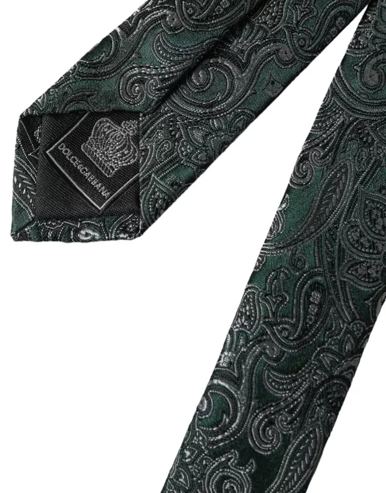 Dolce & Gabbana Green Floral Pattern 100% Silk Adjustable Men Tie -  Neckties, Men -  Dolce & Gabbana.